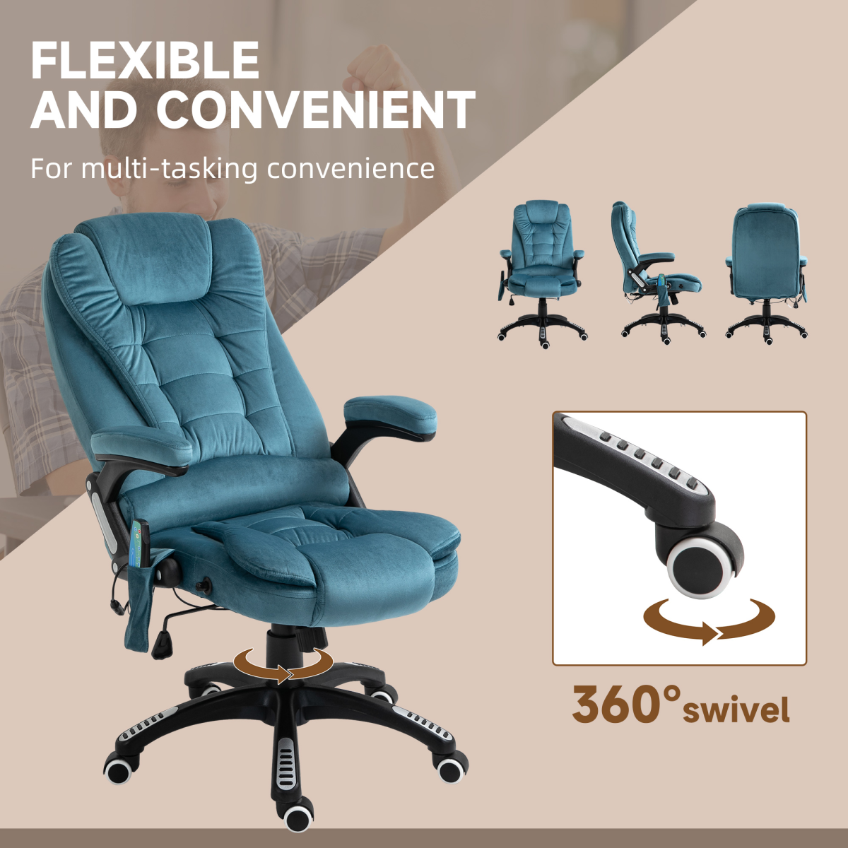 Ultimate Comfort Executive Reclining Chair with Massage & Heating - Blue