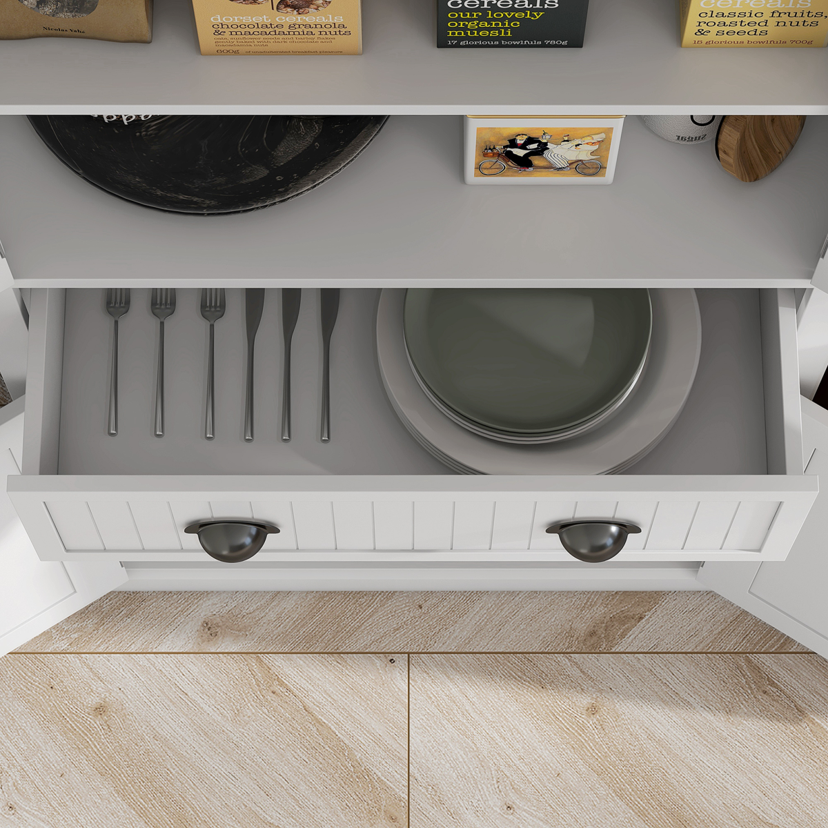 Chic Freestanding Kitchen Storage Cabinet with Adjustable Shelves & Drawers