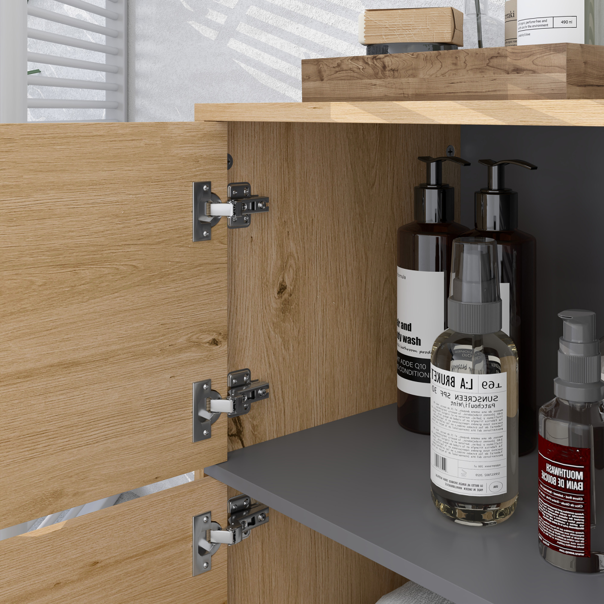 Sleek Bathroom Storage Cabinet - Stylish Dual Cupboards & Open Spaces!