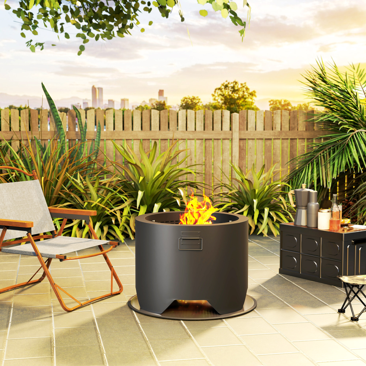 Stylish Round Fire Pit with Lid & Poker - Perfect for Cozy Gatherings