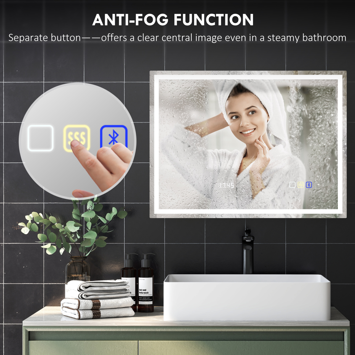 Smart Bluetooth Bathroom Mirror with LED Lights & Demister Pad - HOMCOM