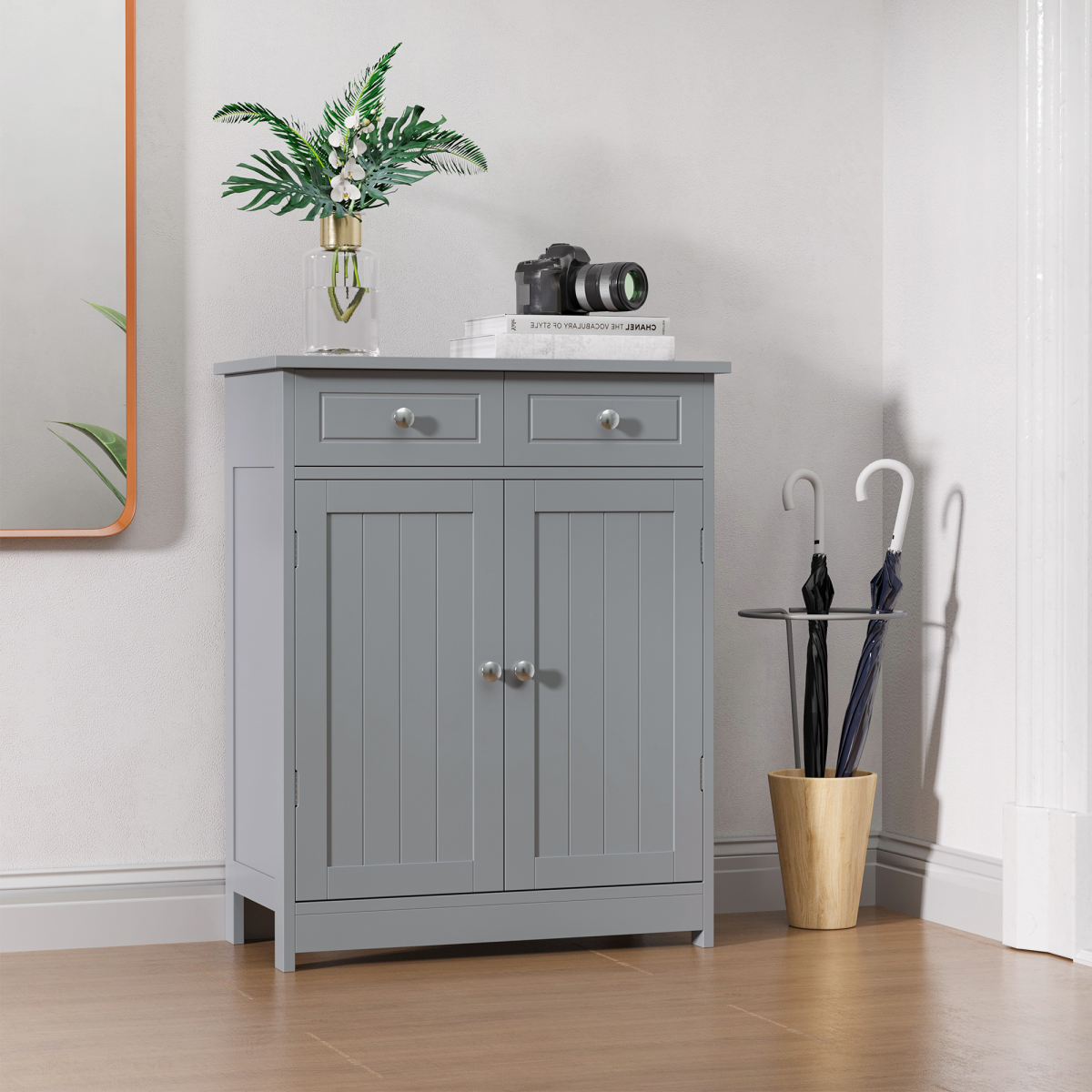 Stylish Grey Bathroom Storage Cabinet with Drawers & Cupboard - 75cm Tall