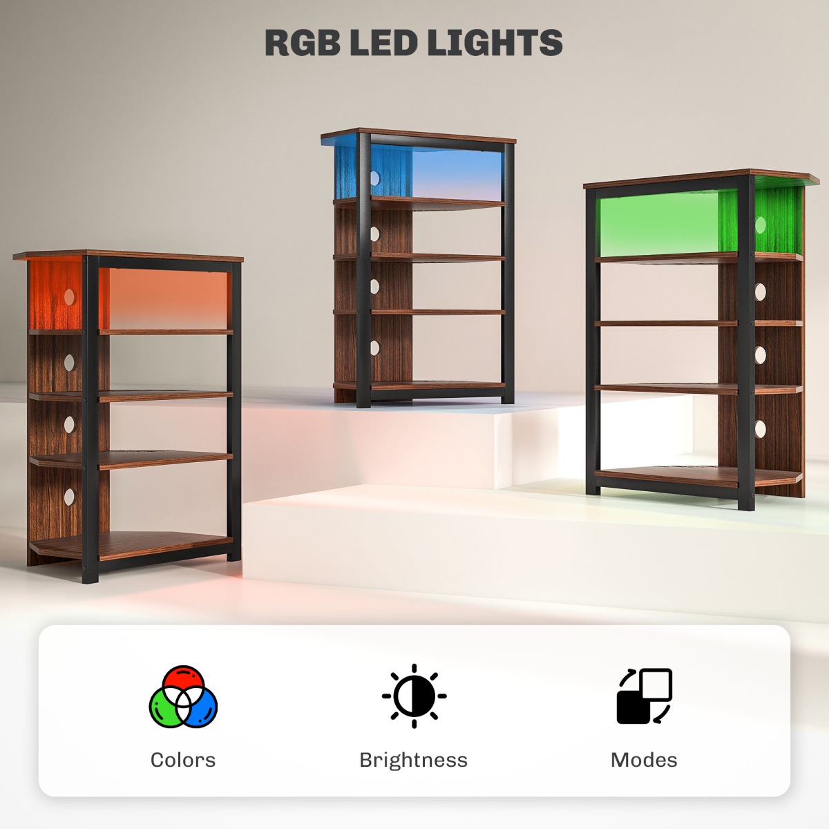 4-Tier TV Stand with LED Lights - Stylish Storage for TVs Up to 29”