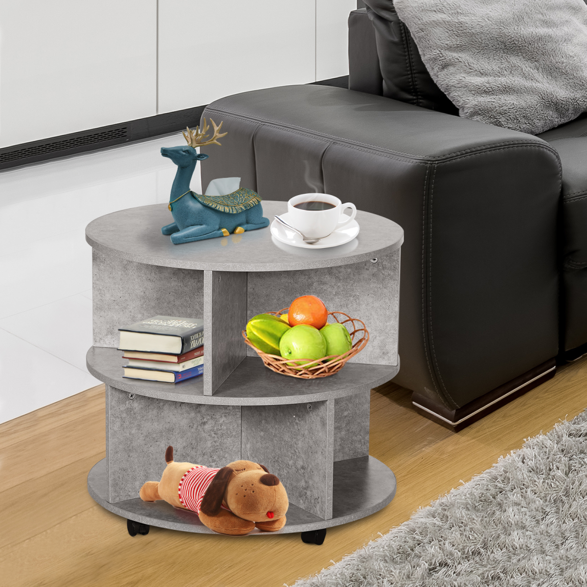2-Tier Cement Colour Coffee Table 60x39.5 cm with Casters