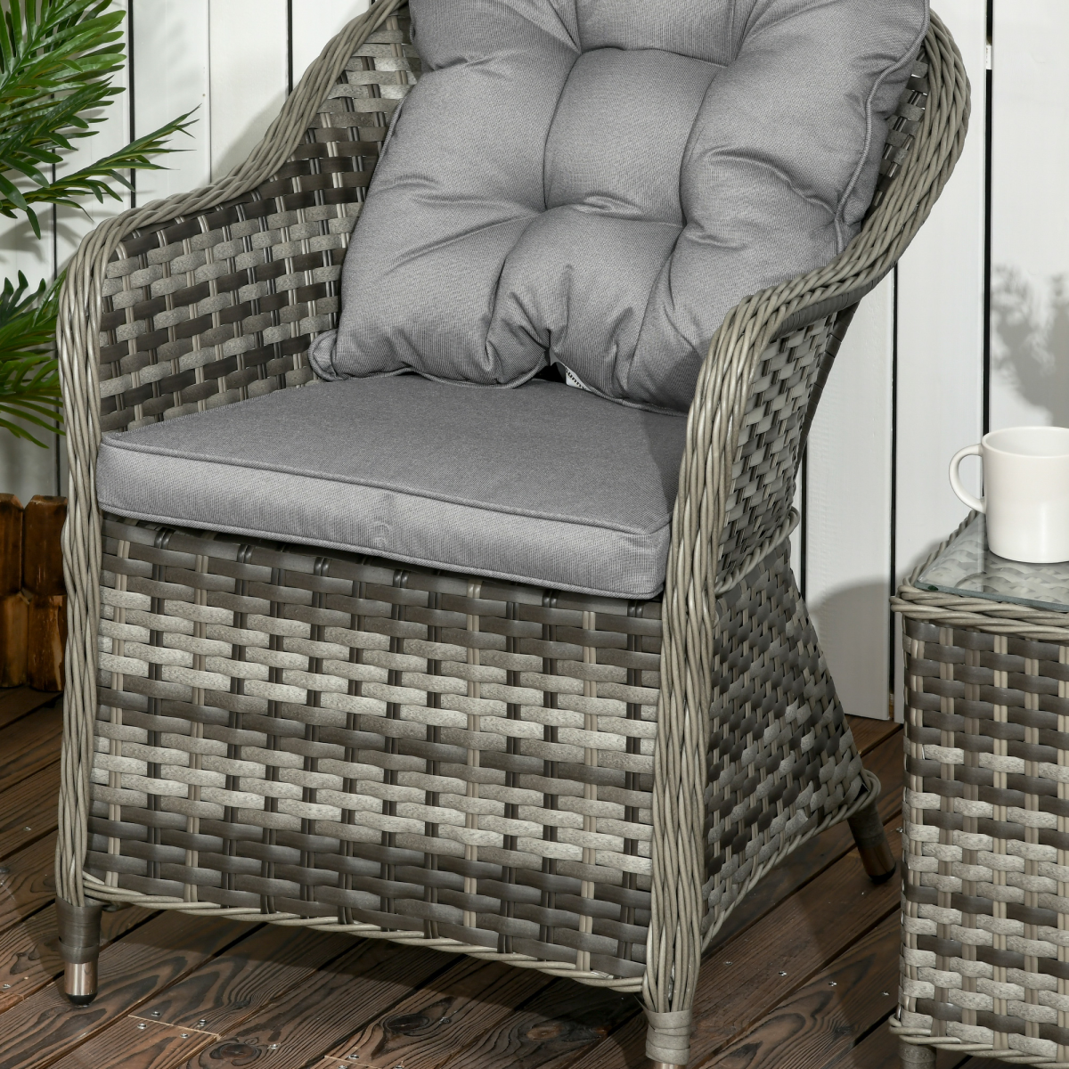 3-Piece Aluminium Rattan Bistro Set with Cushions & Glass Top