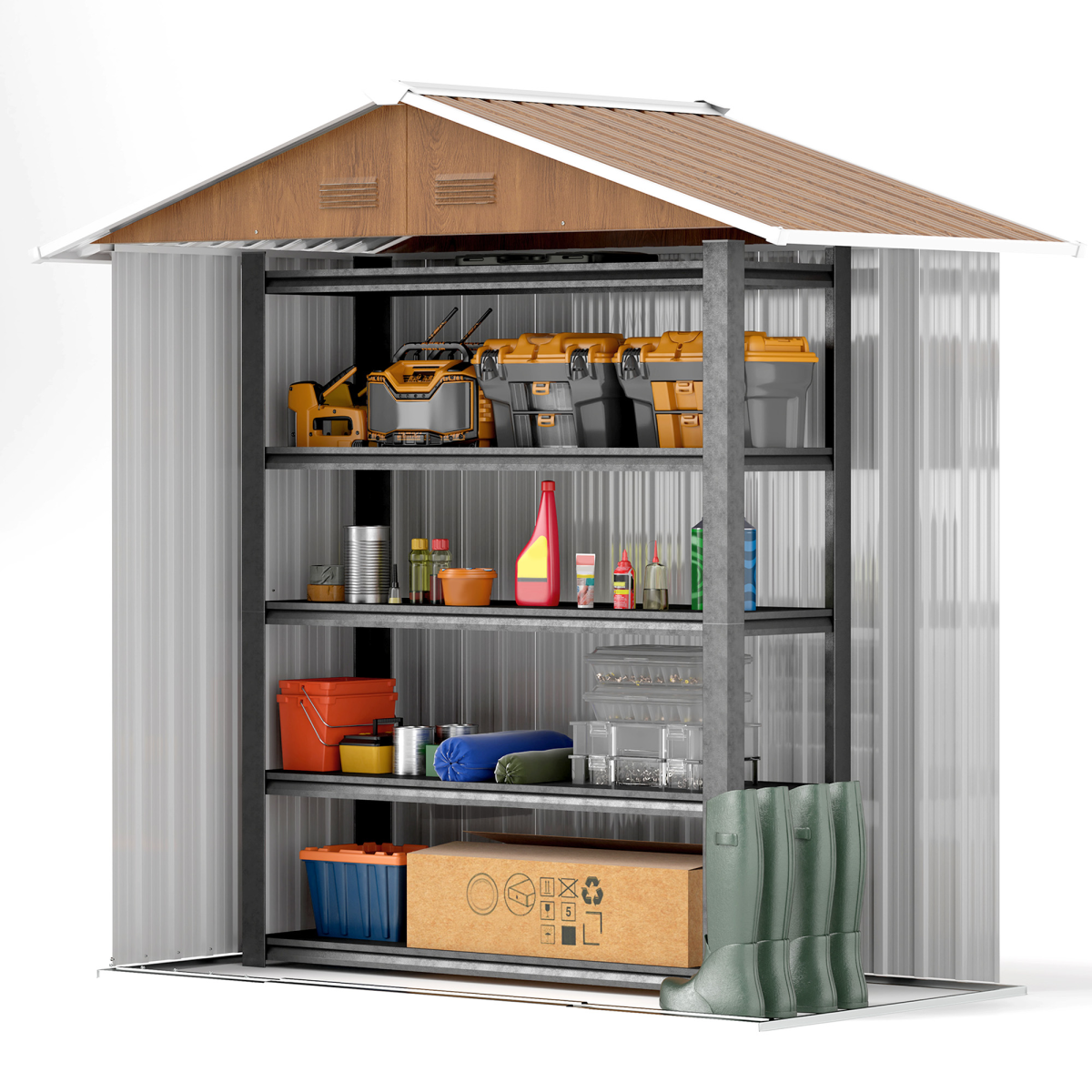6.5x3.5ft Brown Wood-Effect Metal Garden Shed with Lockable Door