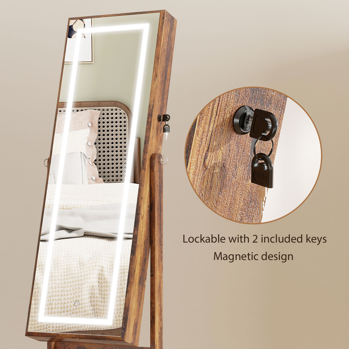 Illuminate Your Style: Rustic LED Full-Length Mirror Cabinet with Ample Storage