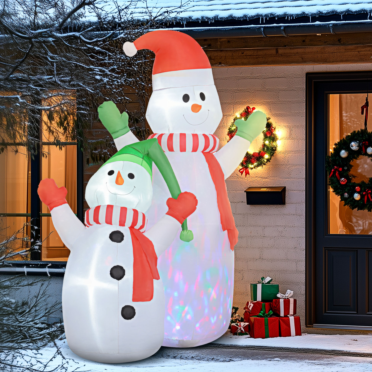 8FT Christmas Inflatable Snowman with Rotating Colorful LED Lights