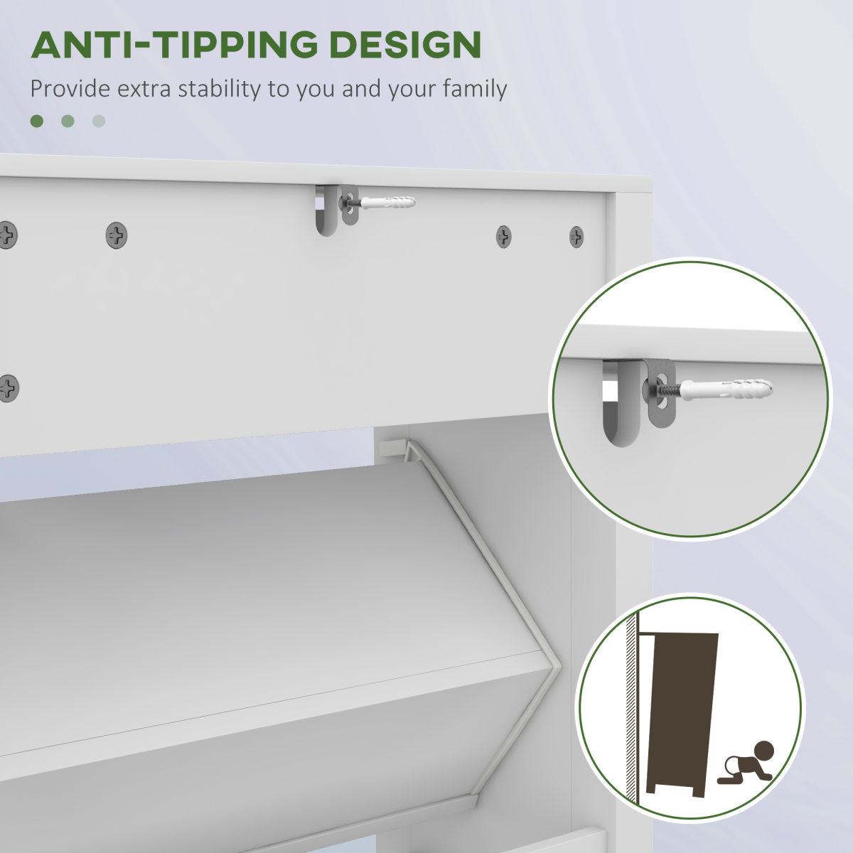 Slim White Shoe Cabinet with 2 Flip Drawers & Storage Top