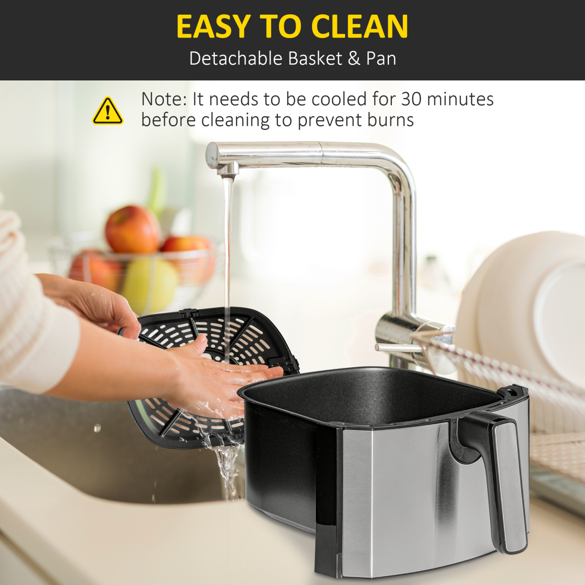 Air Fryer 1700W 6.5L with Digital Display Timer for Low Fat Cooking