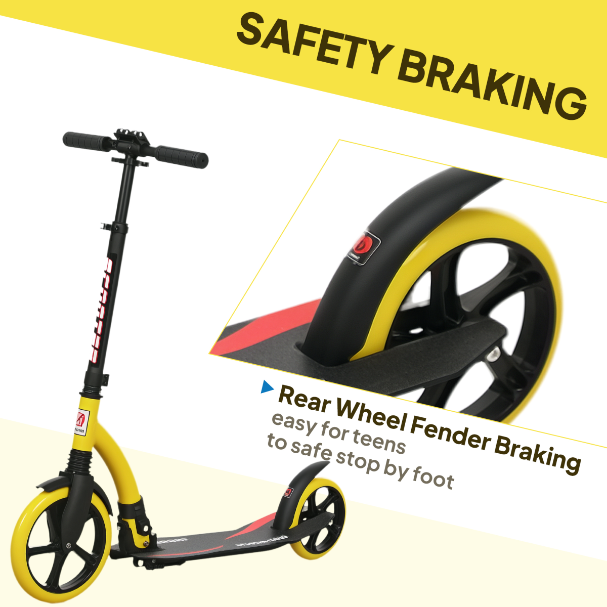 Lightweight Foldable Kick Scooter for Teens & Adults - Smooth Ride in Yellow