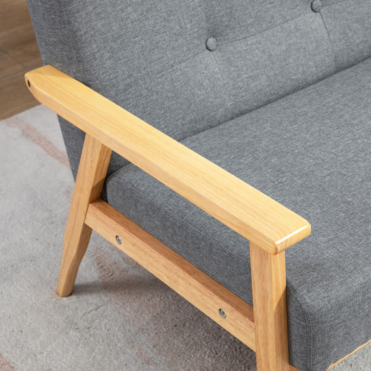 Dark Grey 3-Seater Sofa with Button-Tufted Back in Linen