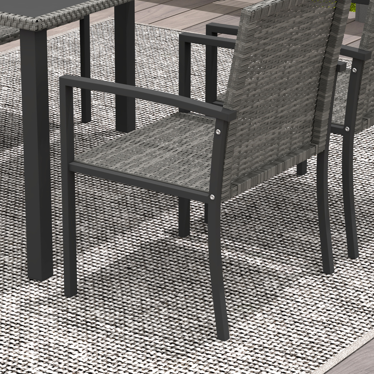 4-Seat Rattan Garden Set with Glass Table - Grey