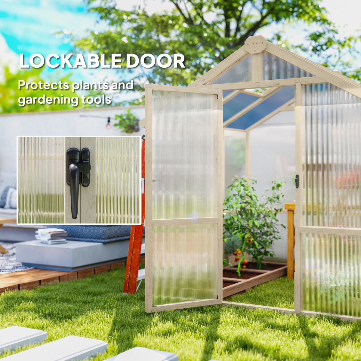 6.6x6ft Wooden Greenhouse with Lockable Door – Grow Year-Round!