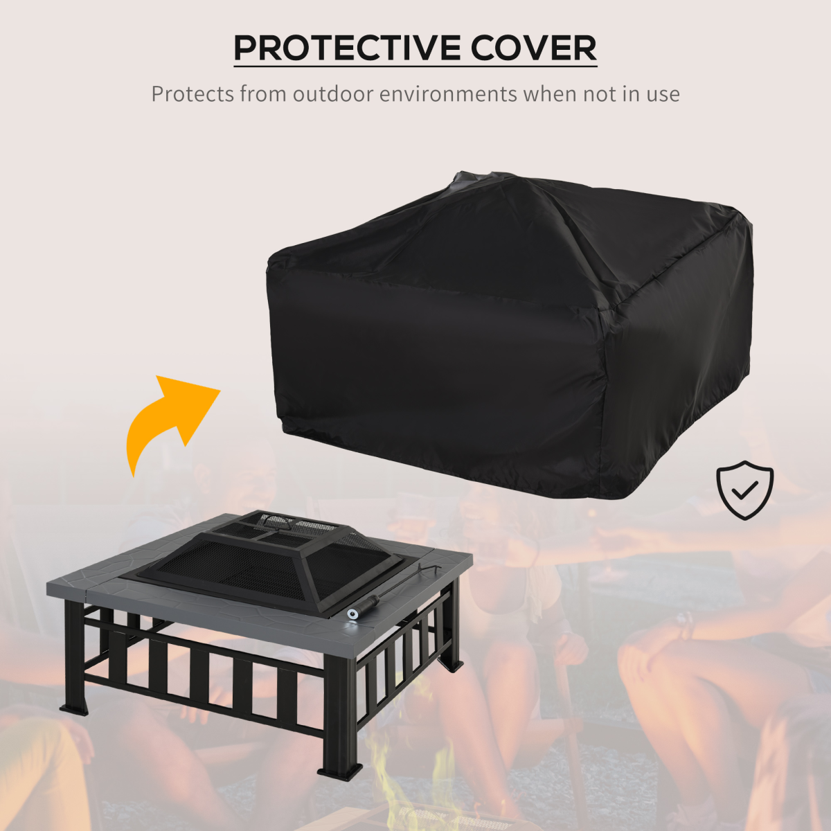 Square Fire Pit with Waterproof Mesh Cover, Faux Stone Top, Poker Tool