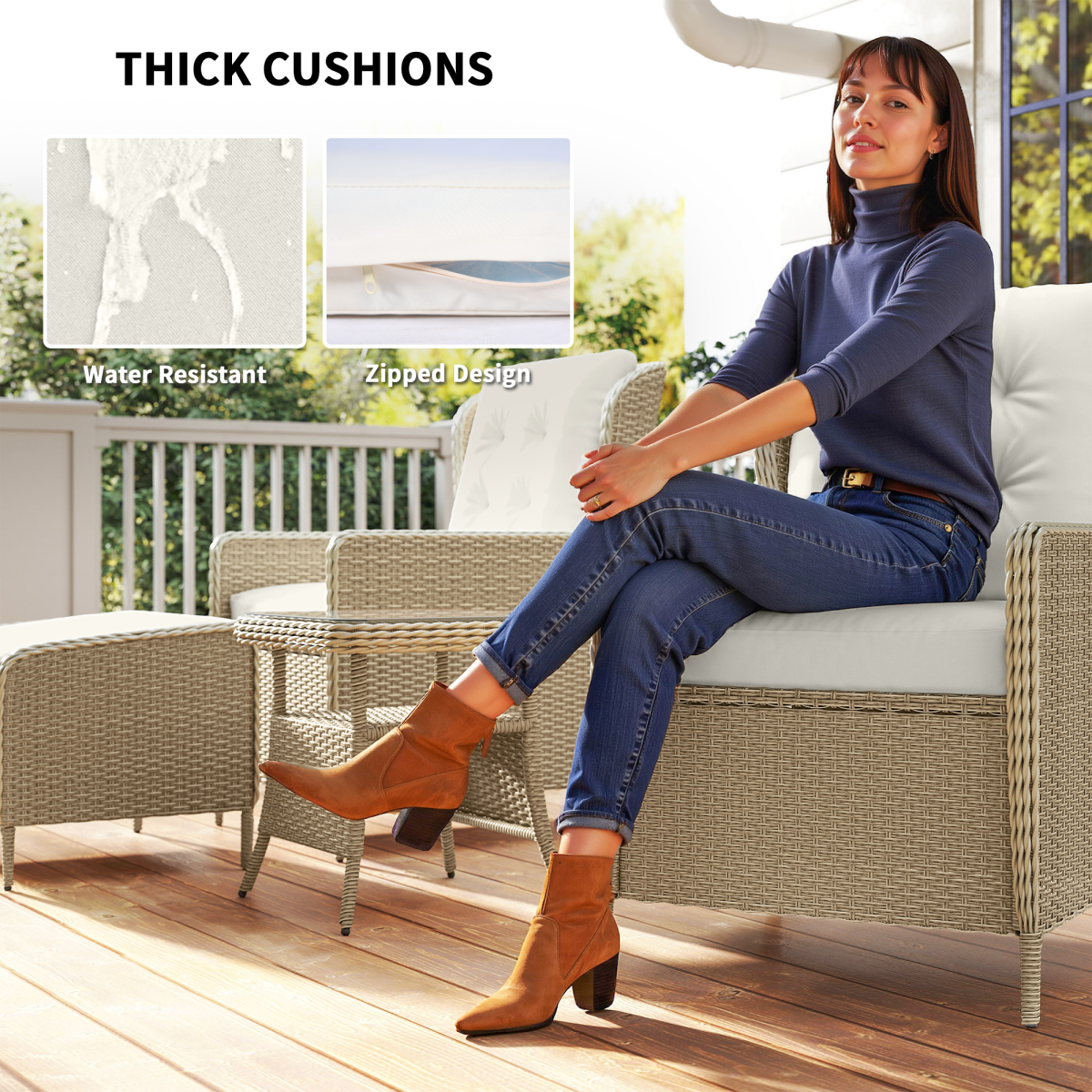 Light Grey Rattan 5-Piece Garden Lounge Set with Reclining Armchairs