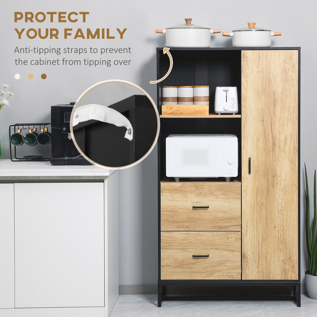 Stylish 160cm Kitchen Cupboard & Microwave Stand with Smart Storage Solutions
