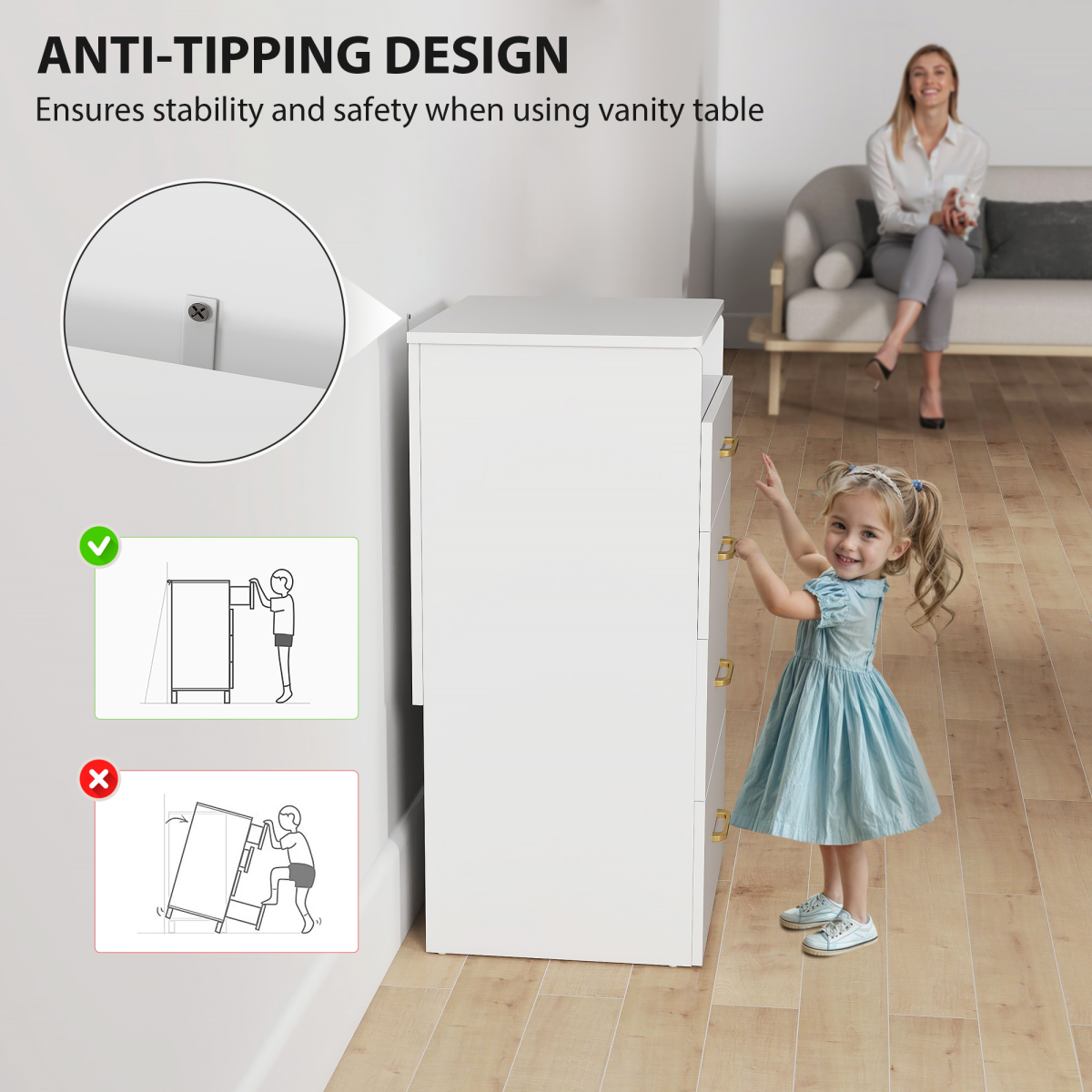 Versatile 3-in-1 Vanity Desk with Mirror & Cushioned Stool