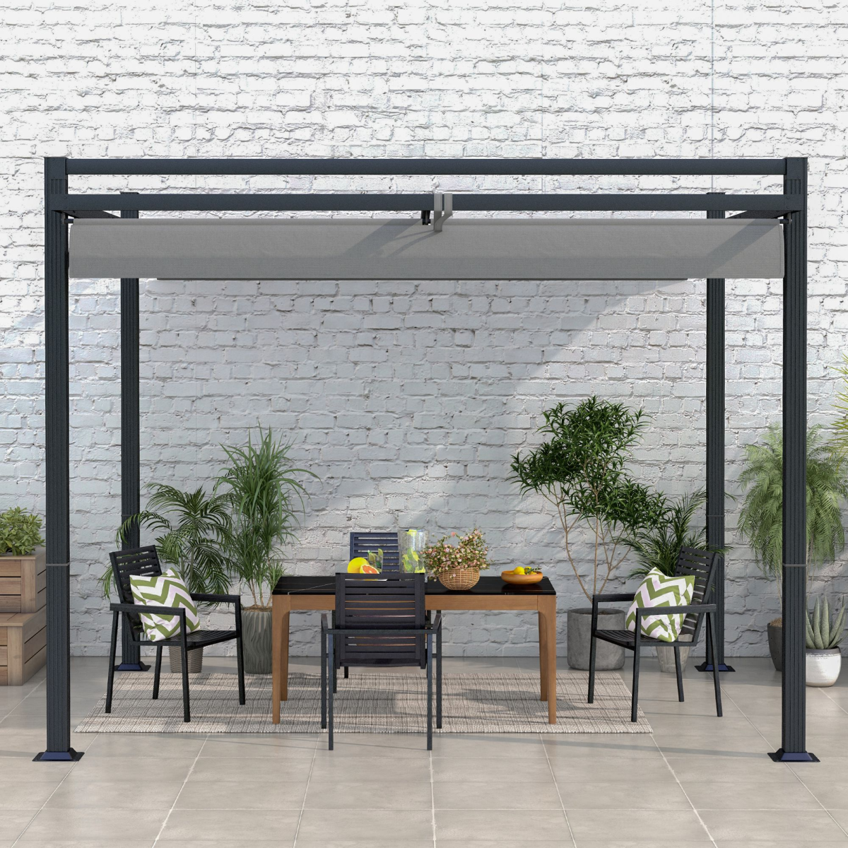 3x3m Retractable Roof Pergola - Aluminium Grey