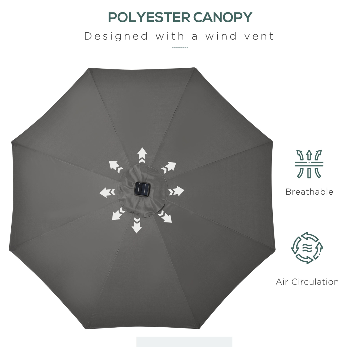 Solar-Powered Wall-Mounted Umbrella with Adjustable LED Lights & Vent Design
