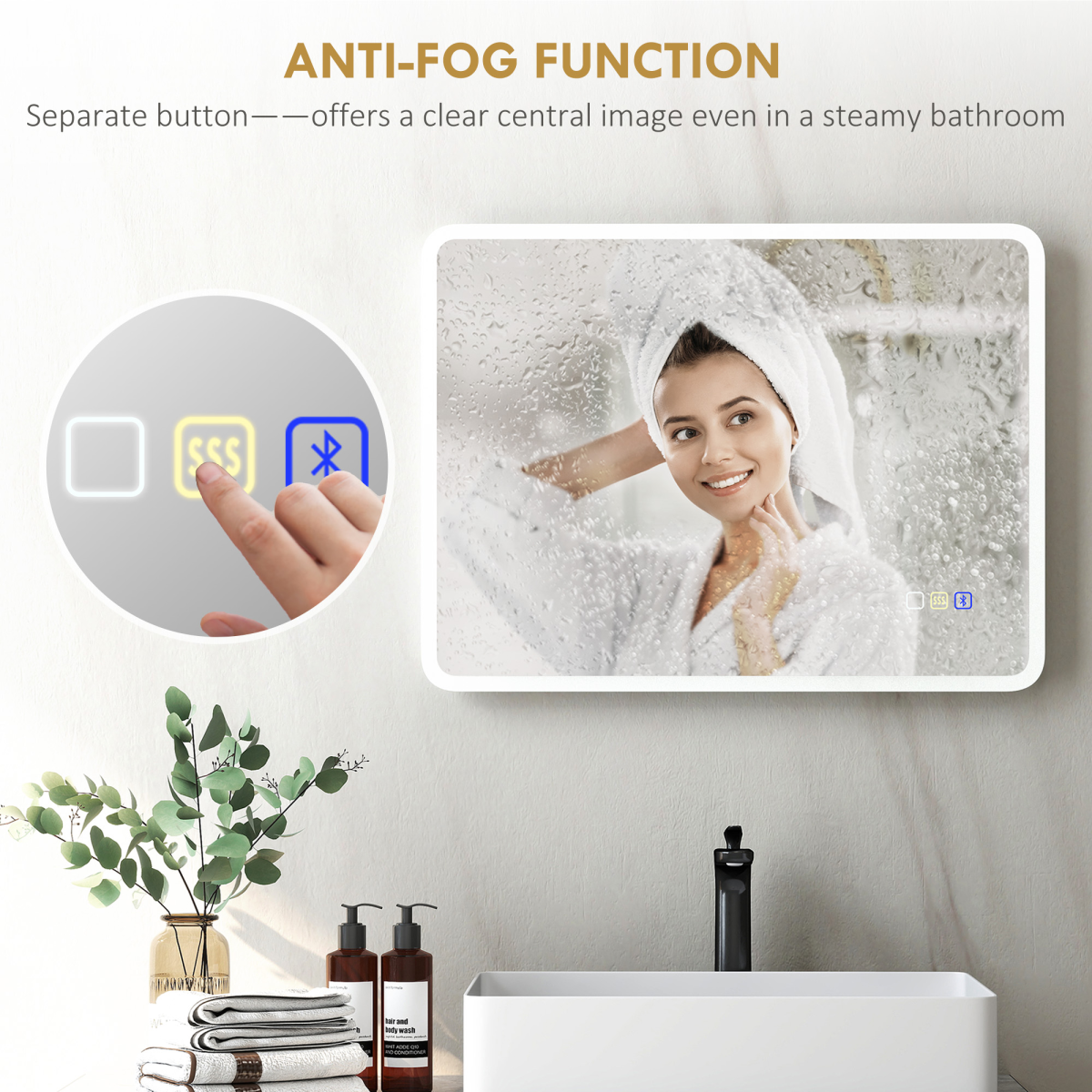 Smart LED Bluetooth Bathroom Mirror with Adjustable Brightness & Demist Pad