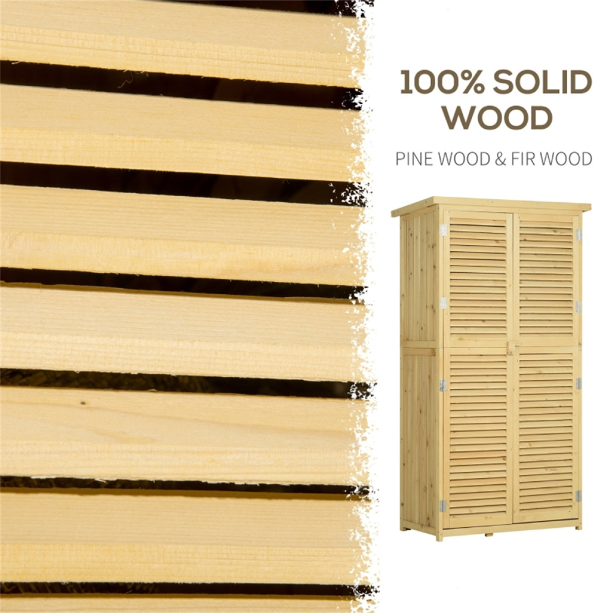 Sturdy Fir Wood Garden Storage Shed with Lockable Doors & Shelving - Natural Finish