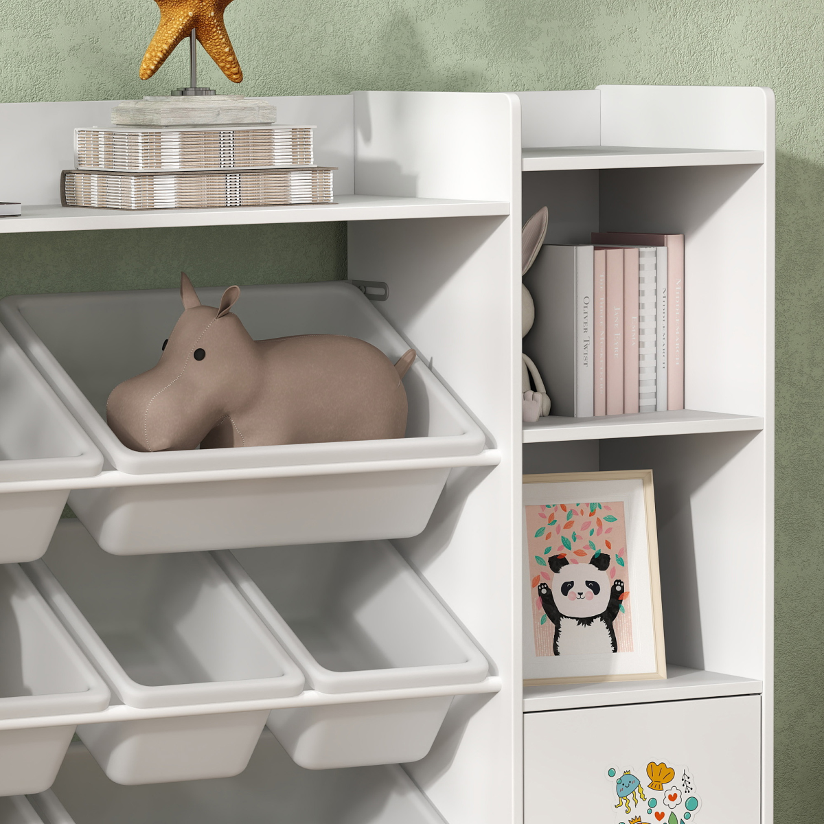 AIYAPLAY Kids Toy Storage Organizer with 8 Removable Bins - White