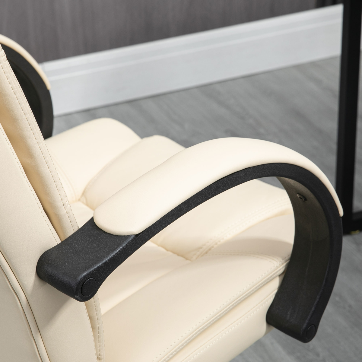PU Leather Executive Office Chair - High Back, Height Adjustable, Beige