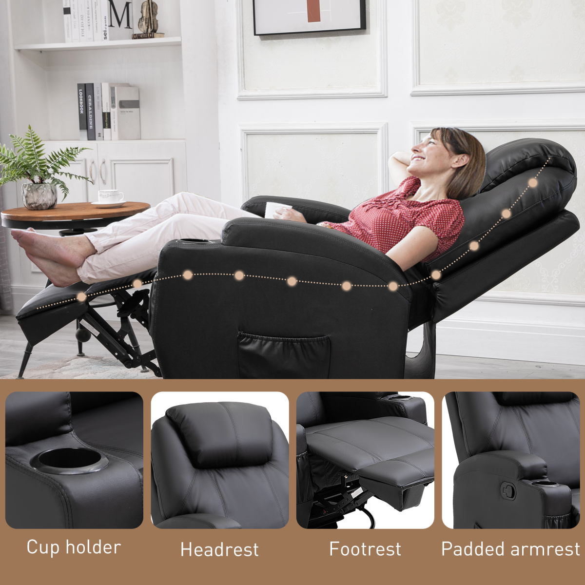 Faux Leather 8-Point Vibration Massage Recliner Sofa with Remote