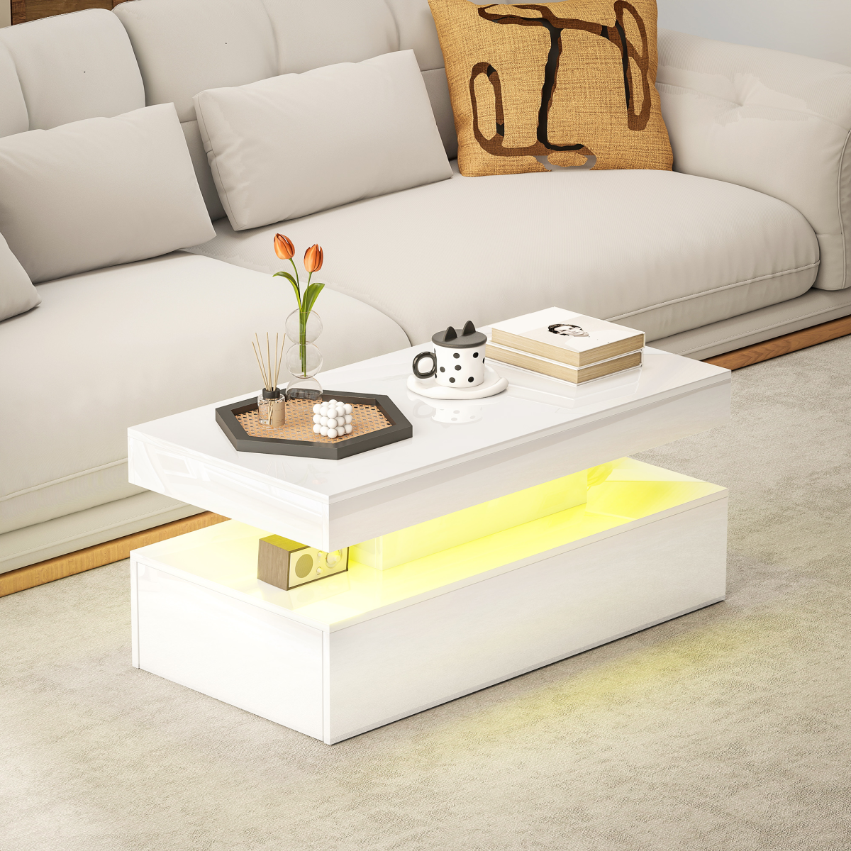 Glowing Elegance: LED Coffee Table with Storage & Modern Design