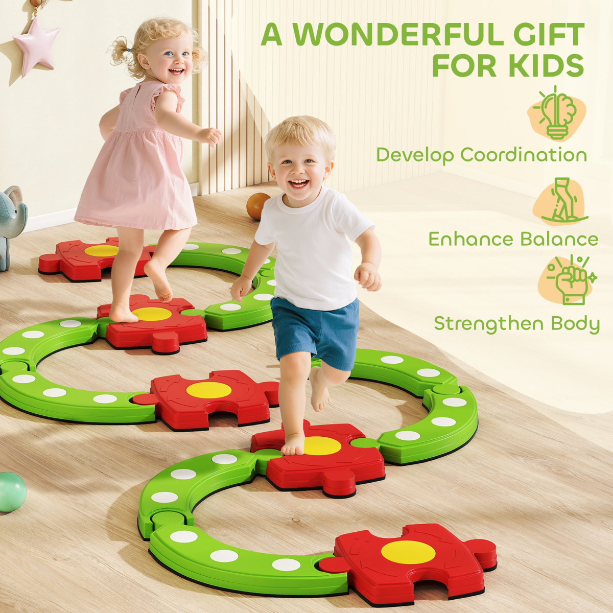 AIYAPLAY Stepping Stones Balance Beam for Kids - Indoor/Outdoor Sensory Toy
