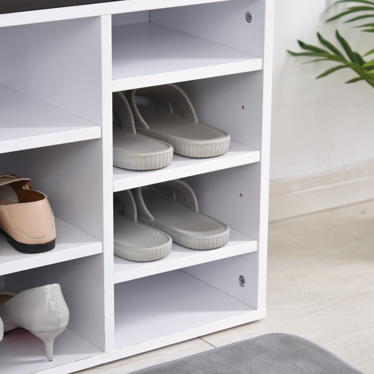 Stylish PU Leather 14-Compartment Shoe Storage Bench for Ultimate Organization