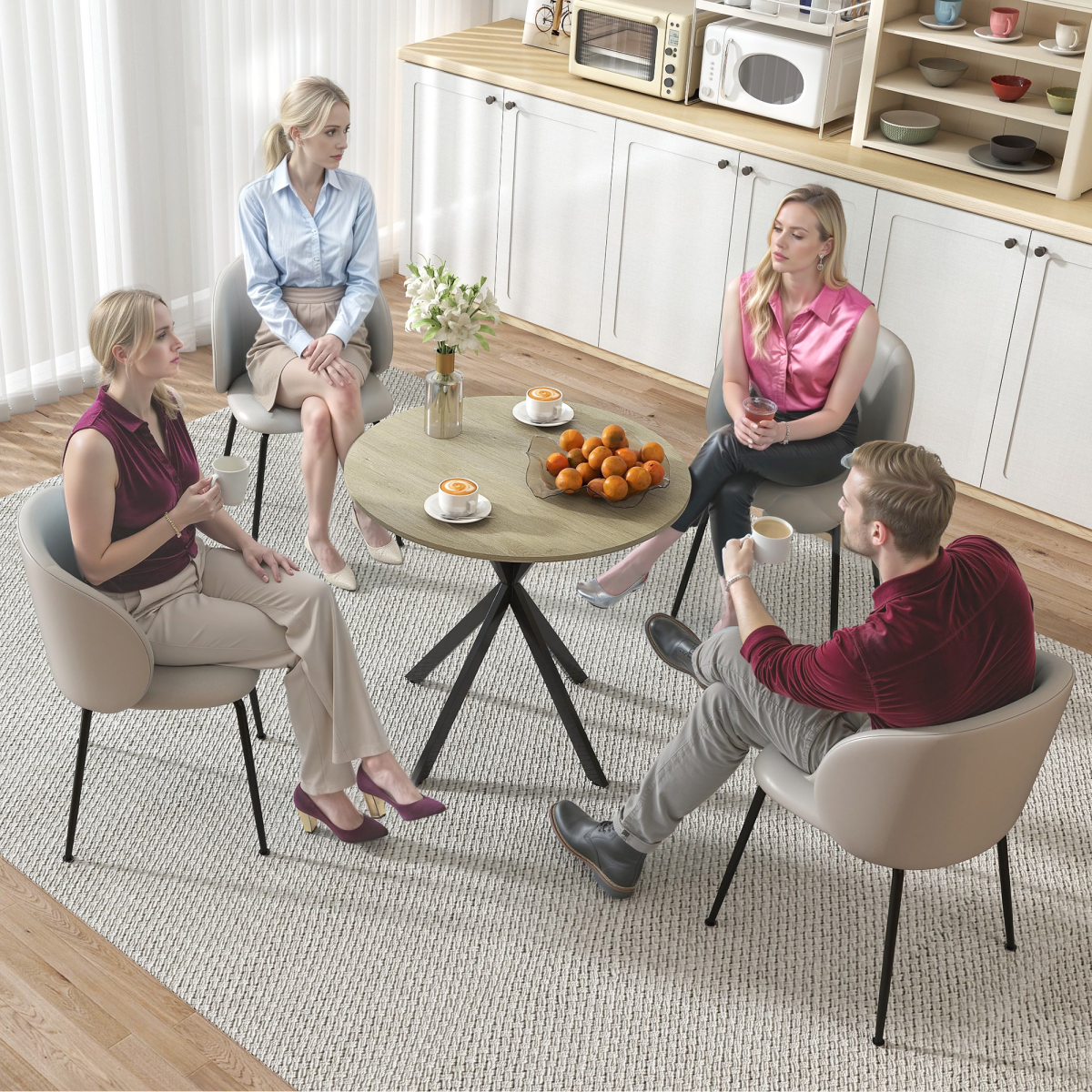 Compact Industrial Round Dining Table - Chic Oak & Steel Design