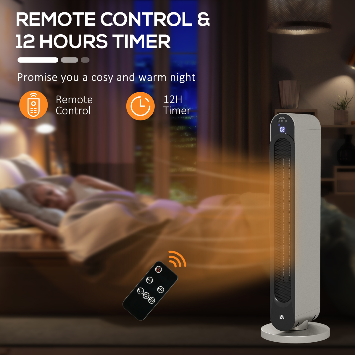 Cozy Comfort: 2200W Ceramic Heater with Remote & 12-Hour Timer
