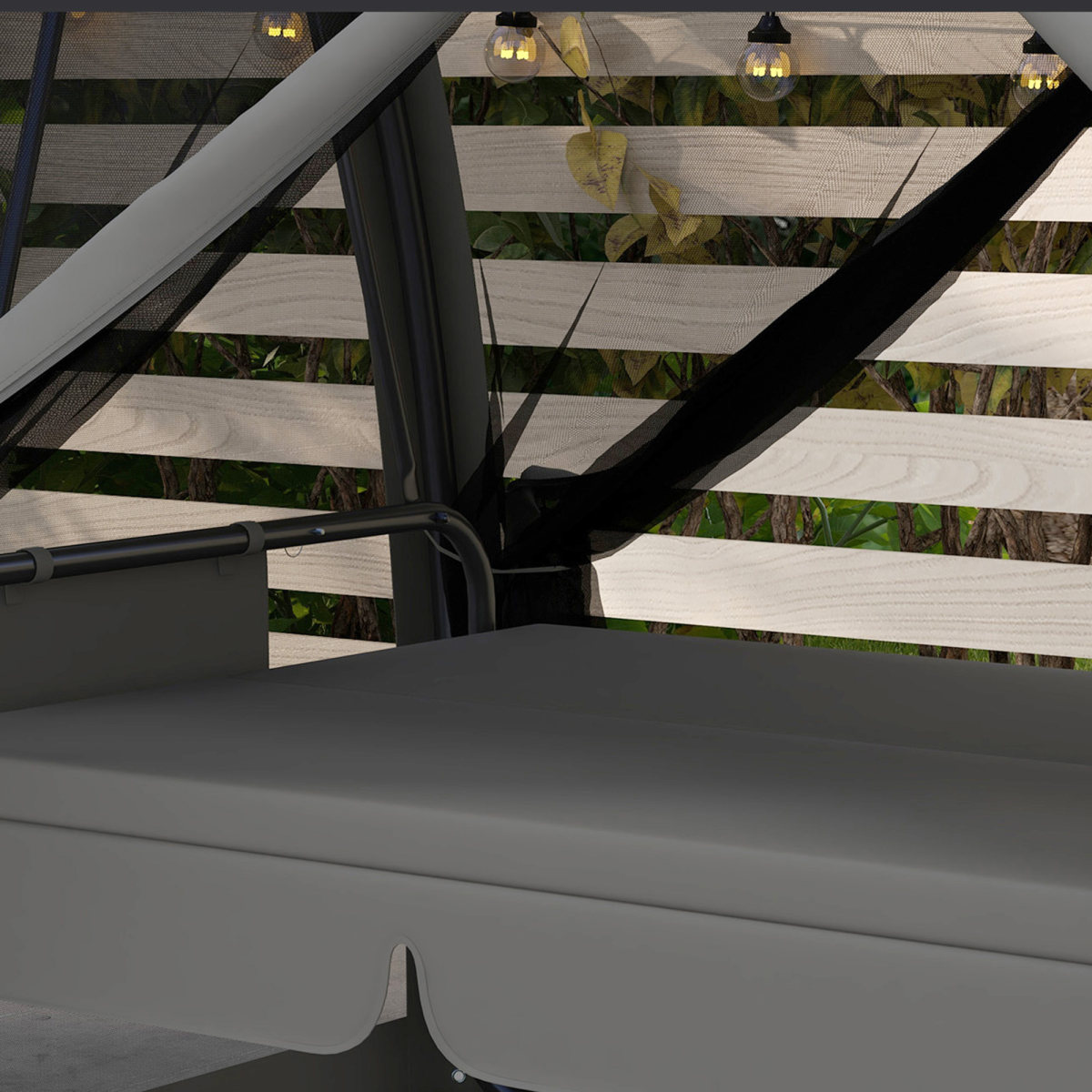 3-Seater Garden Swing Chair with Canopy, Lounger & Storage