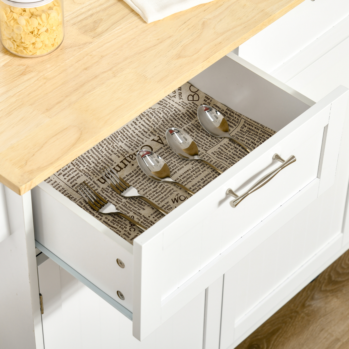 Versatile White Rolling Kitchen Cart with Adjustable Shelves & Spacious Storage