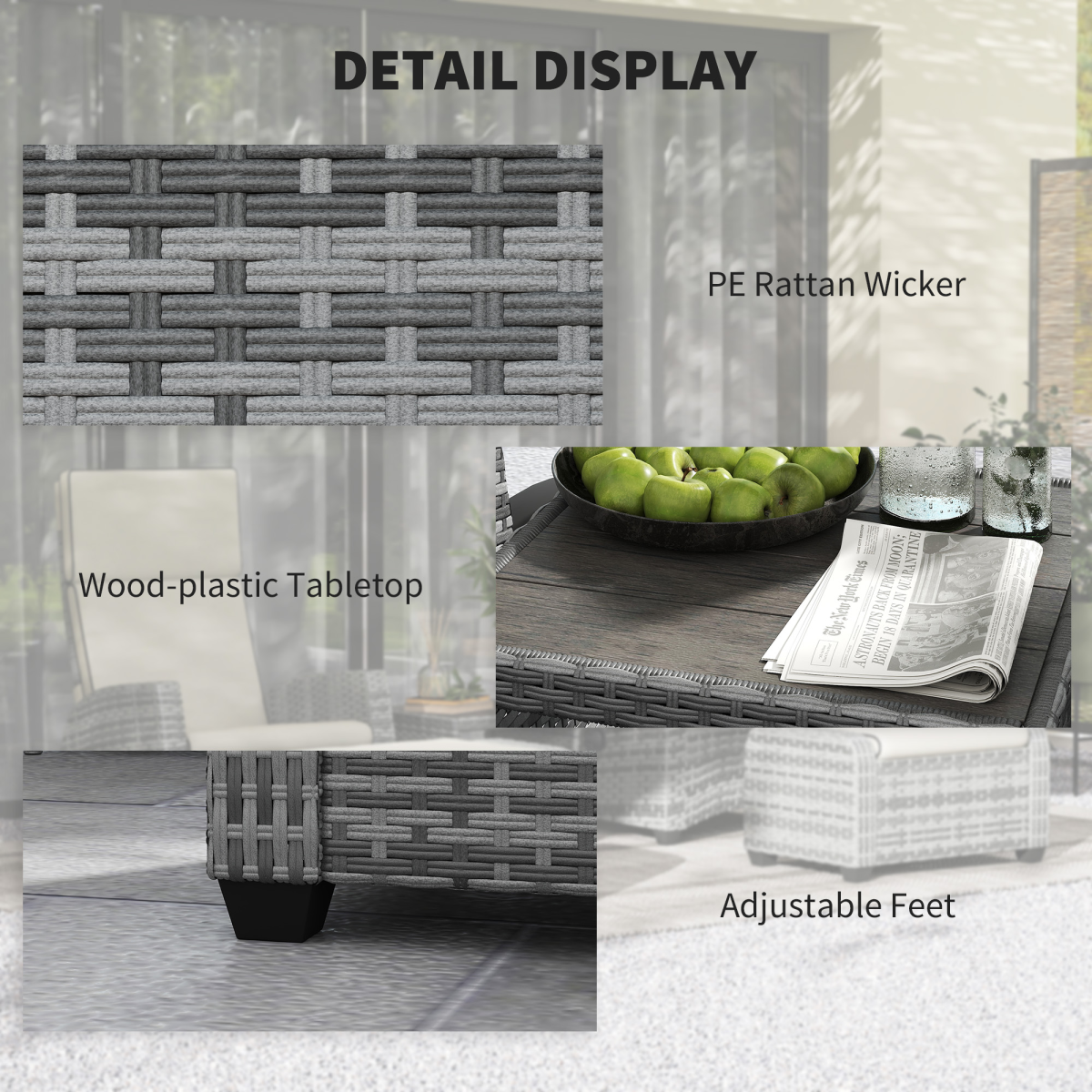 Elegant 5-Piece Grey Rattan Garden Set with Reclining Comfort