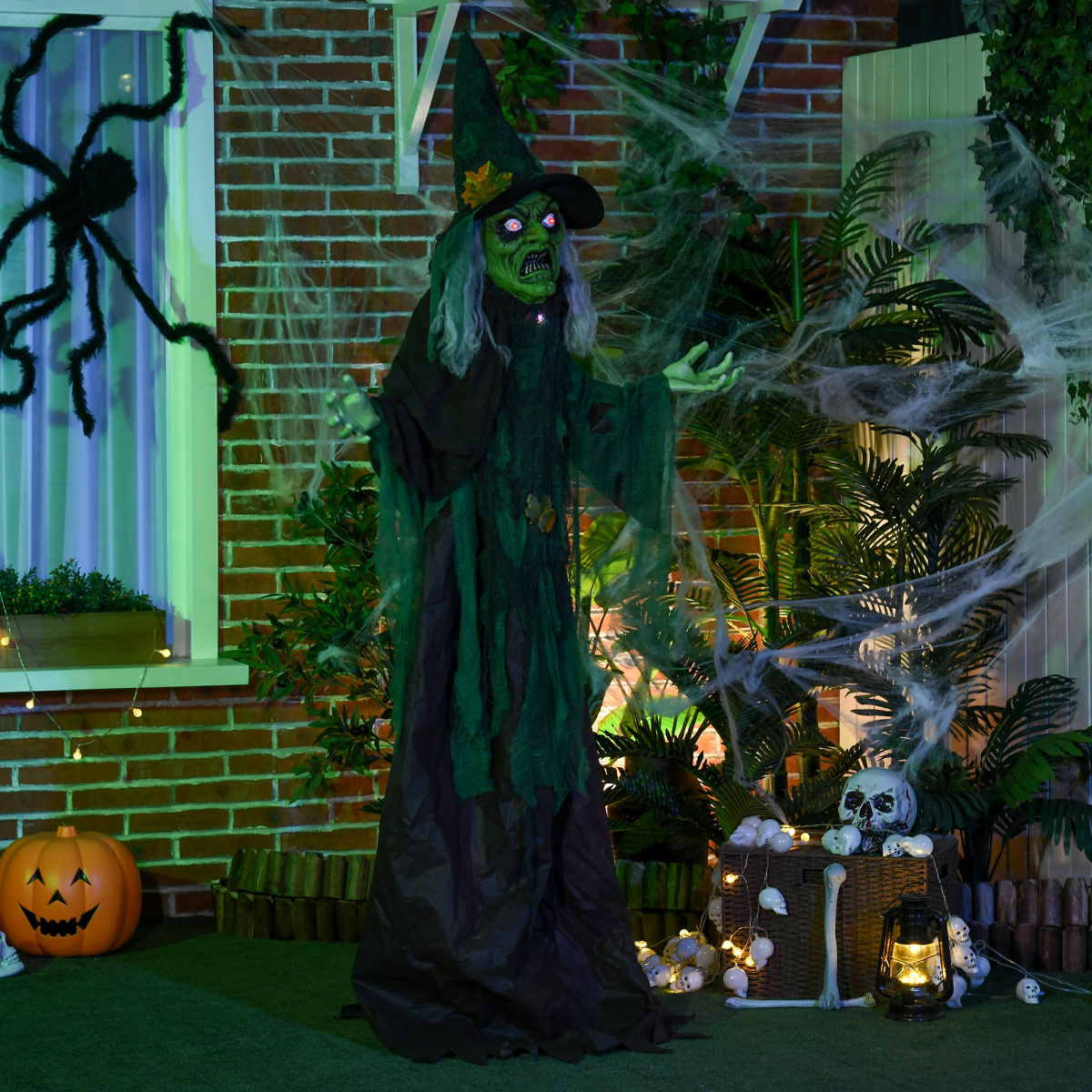 6ft Outdoor Witch Prop with Light-Up Eyes, Waving Arm & Sounds