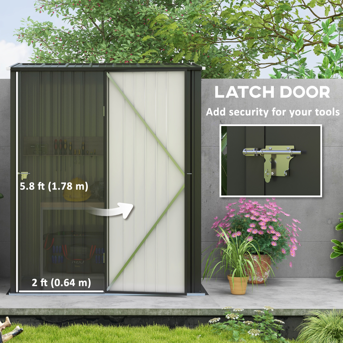 Garden Shed Deluxe: Weatherproof Storage with Wide Double Doors