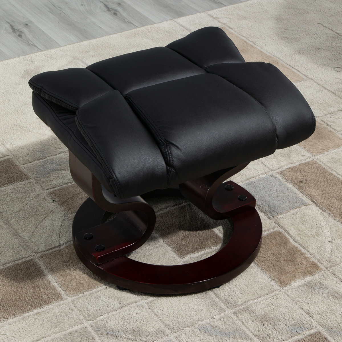 Black PU Leather Manual Recliner Armchair with Footstool