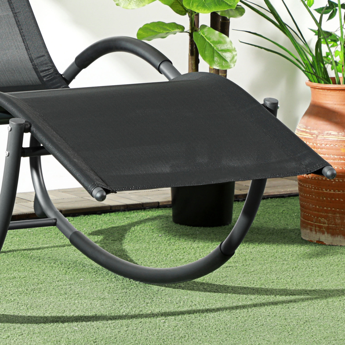 Zero-Gravity Patio Rocking Lounge Chair with Pillow - Black