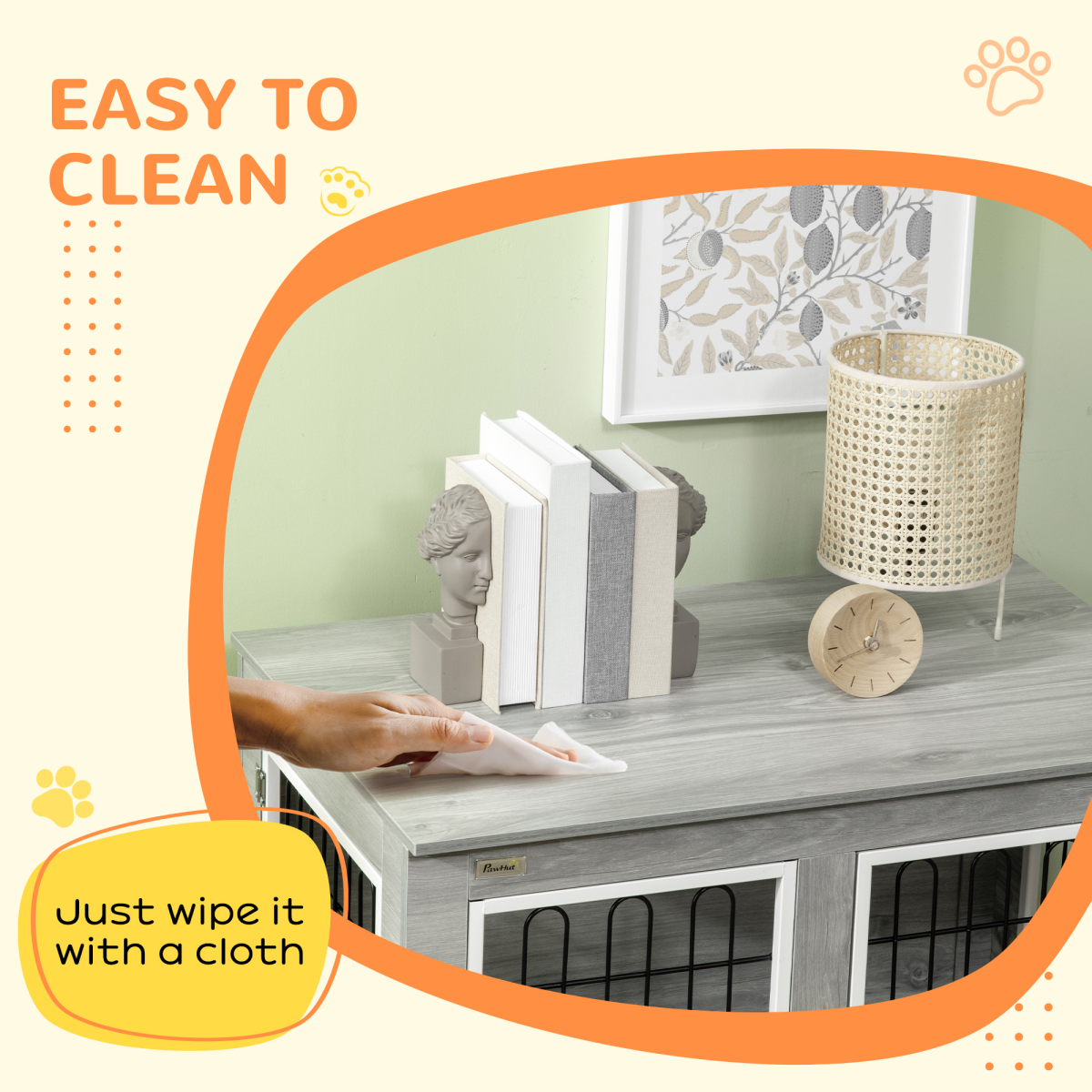 PawHut Modern Dog Crate End Table with Cushion - Double Doors