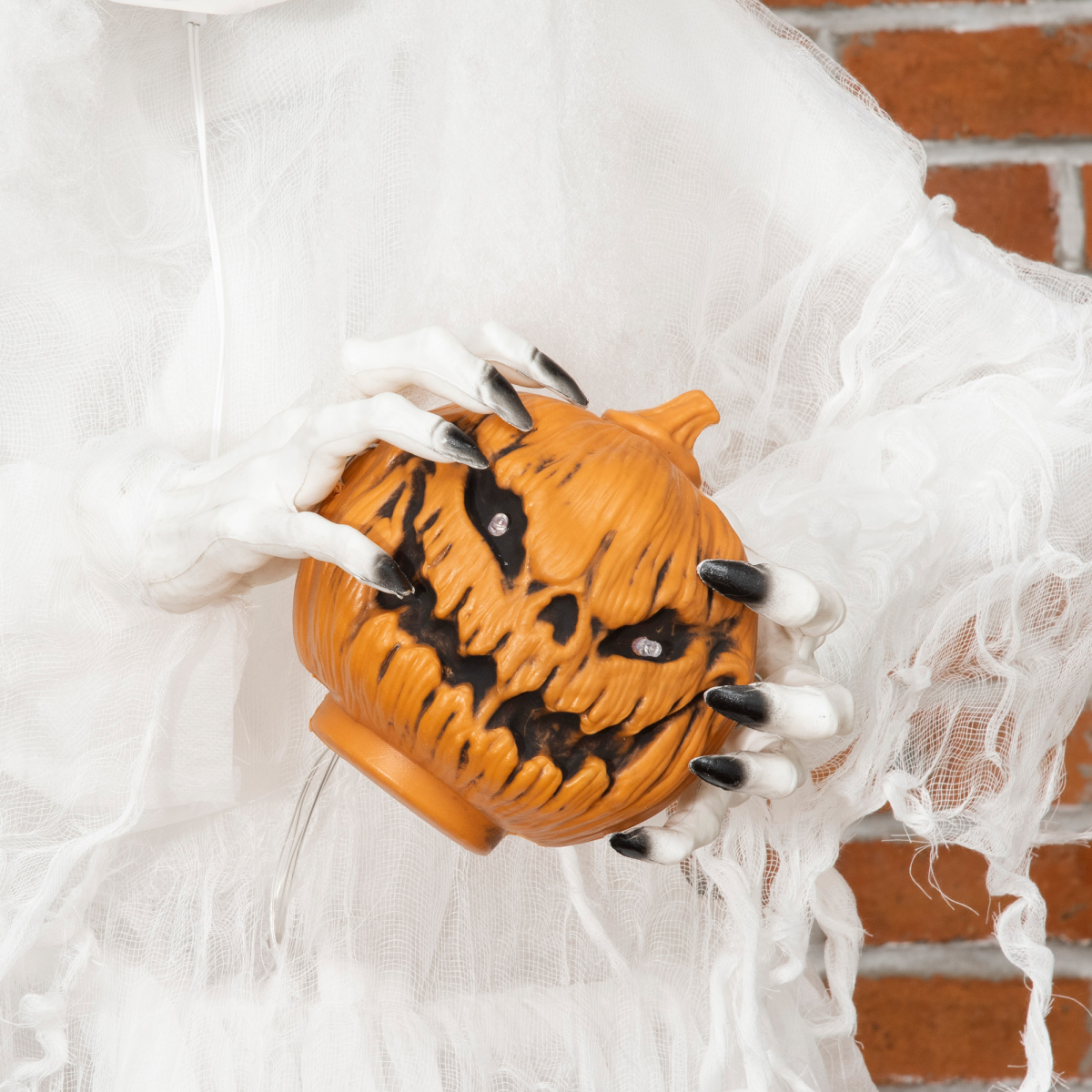72-Inch Halloween Witch with Pumpkin, Skeleton Ghost, Motion-Activated Lights