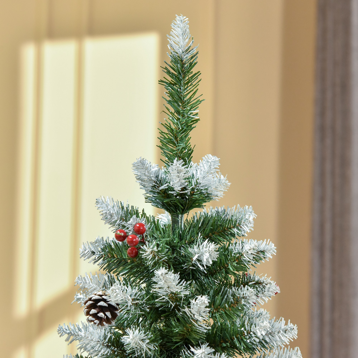 5FT Artificial Pencil Christmas Tree with Berries & Pinecones, Foldable Feet
