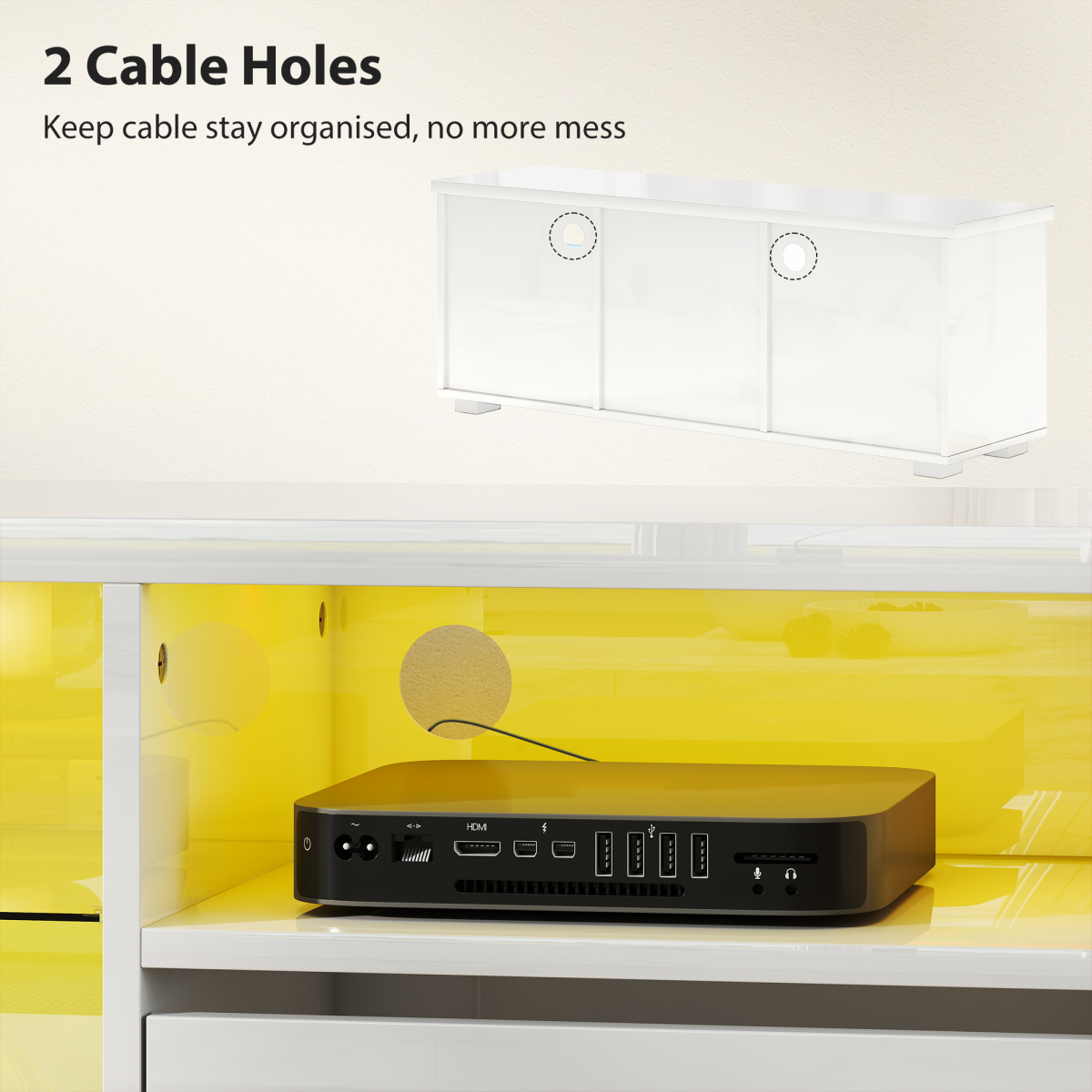 Illuminate Your Space: Glossy LED TV Stand Cabinet in Sleek White