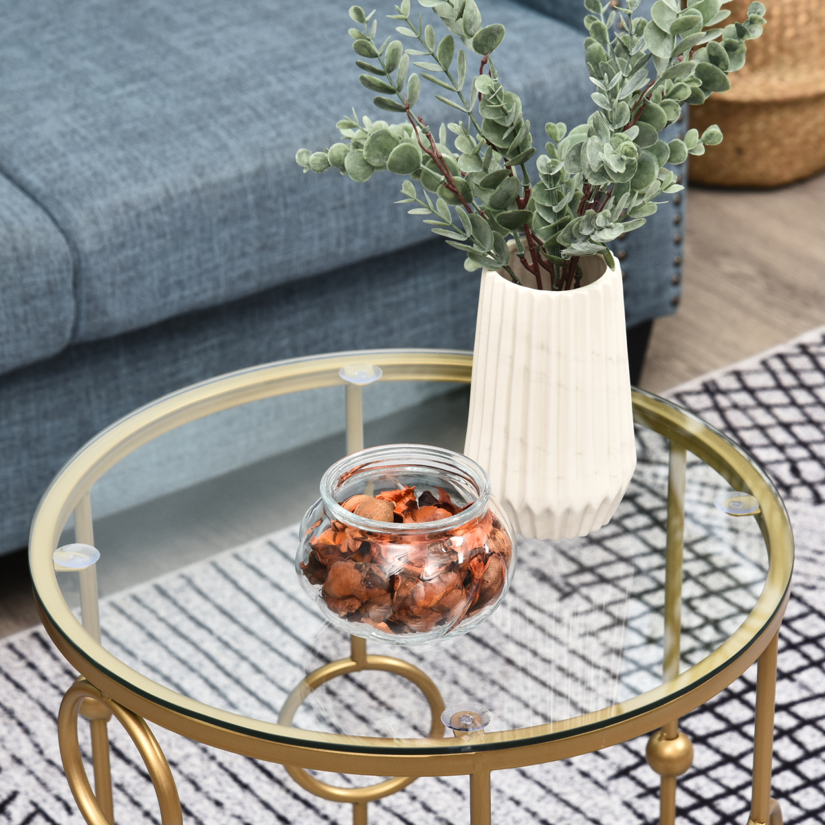 Gold Nesting Coffee Tables (Set of 2) with Tempered Glass Tops