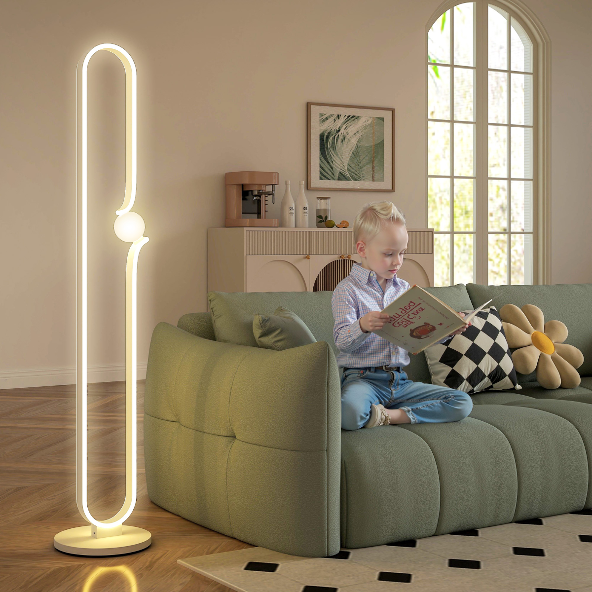Dimmable LED Floor Lamp: Elegant Glass Shade & Foot Switch Control