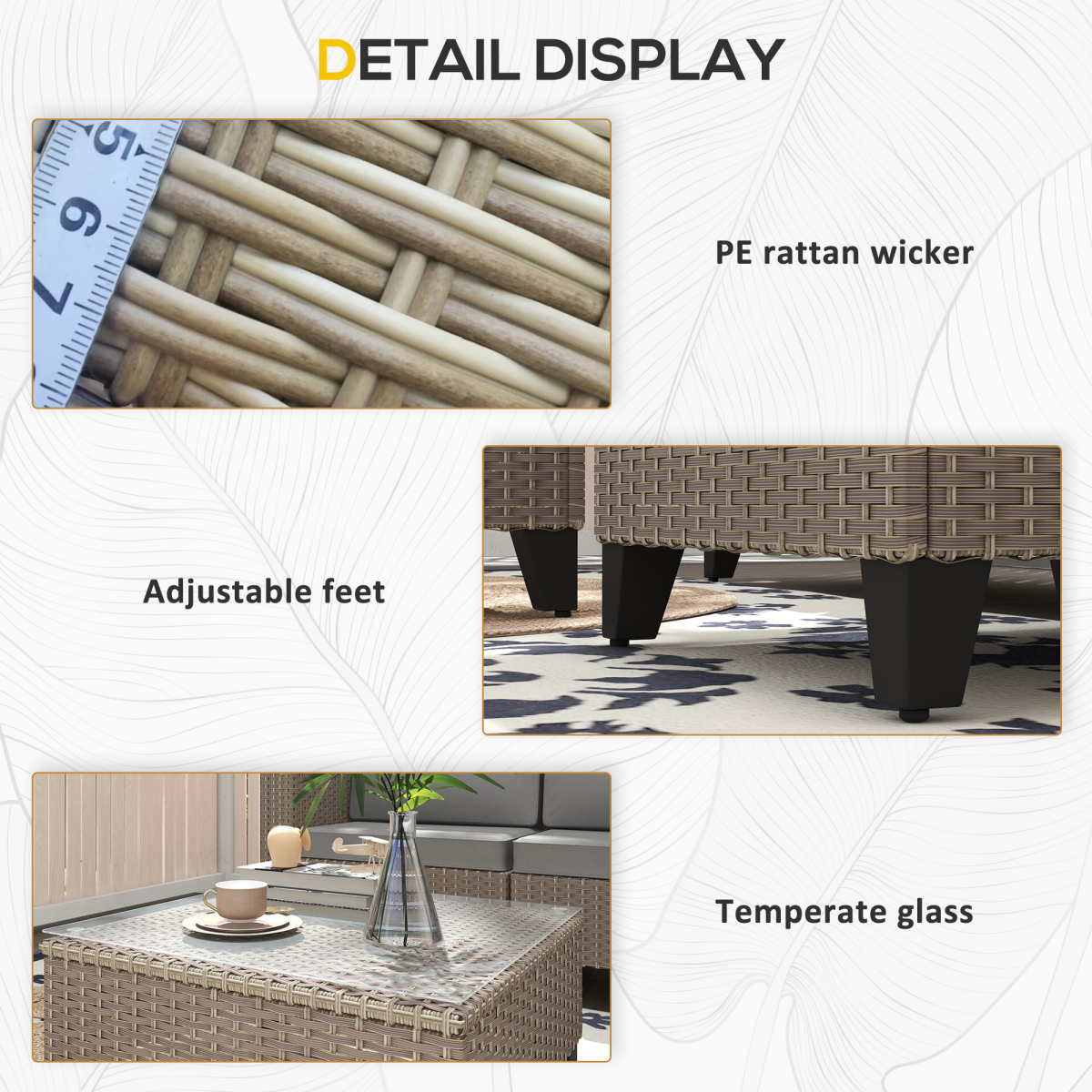 5-Piece Rattan Garden Set with Glass Coffee Table - Brown
