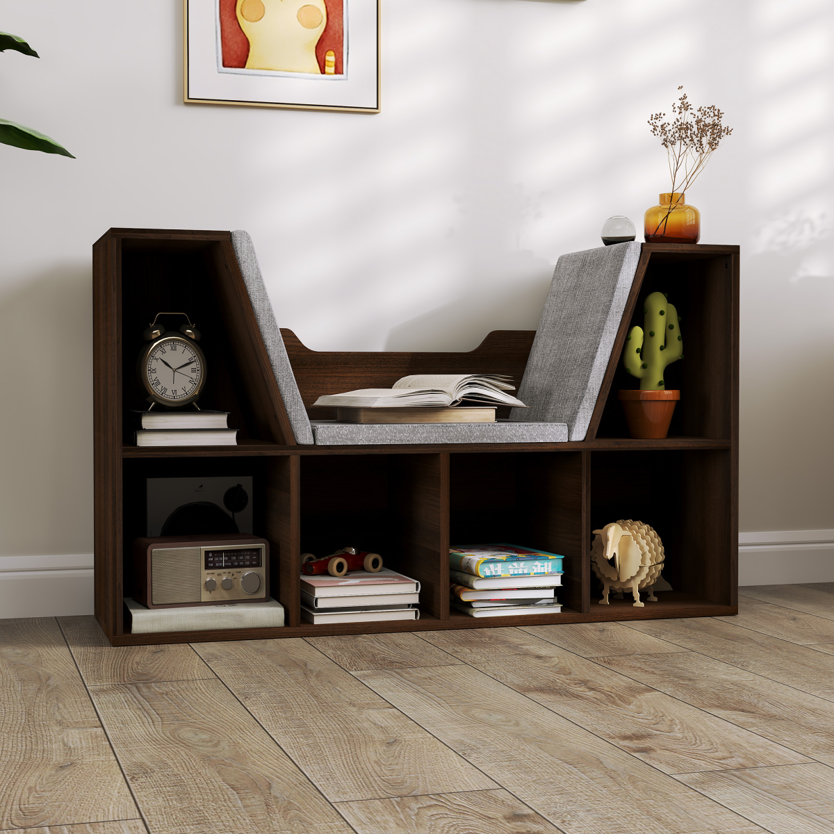 Cube Bookshelf & Reading Seat: Stylish Organizer with 6 Storage Cubes