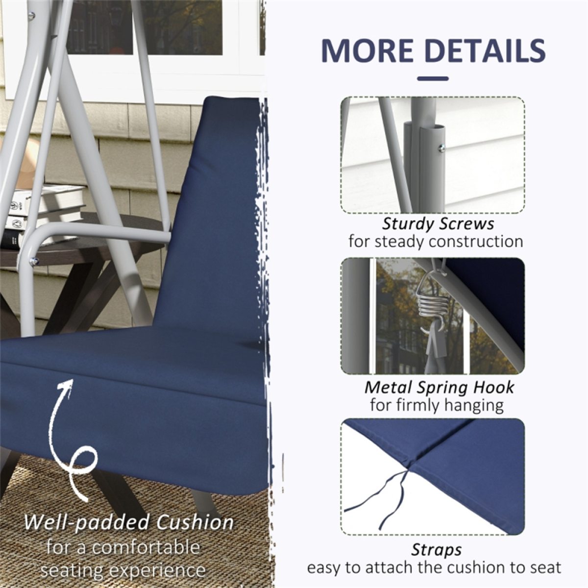 Double Delight Outdoor Patio Swing Chair with Canopy & Storage - Dark Blue